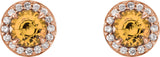 14K Gold Natural Citrine Round 4-Prong Halo-Style Earrings – 3.5-5mm Stones - Rose Gold - view 2