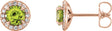 14K Gold Natural Peridot Round 4-Prong Halo-Style Earrings – 3.5-5mm Stones - Rose Gold