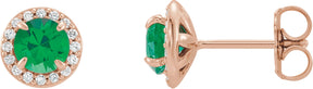 14K Gold Lab-Grown Emerald Round 4-Prong Halo-Style Earrings – 3.5-5mm Stones - Rose Gold