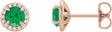 14K Gold Natural Emerald Round 4-Prong Halo-Style Earrings – 3.5-5mm Stones - Rose Gold