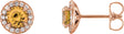 14K Gold Natural Citrine Round 4-Prong Halo-Style Earrings – 3.5-5mm Stones - Rose Gold