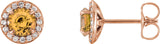 14K Gold Natural Citrine Round 4-Prong Halo-Style Earrings – 3.5-5mm Stones - Rose Gold