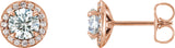 14K Gold Natural Diamond Round 4-Prong Halo-Style Earrings – 3.5-5mm Stones - Rose Gold