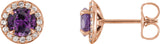 14K Gold Lab-Grown Alexandrite Round 4-Prong Halo-Style Earrings – 3.5-5mm Stones - Rose Gold