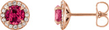14K Gold Natural Ruby Round 4-Prong Halo-Style Earrings – 3.5-5mm Stones - Rose Gold