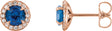 14K Gold Natural Blue Sapphire Round 4-Prong Halo-Style Earrings – 3.5-5mm Stones - Rose Gold