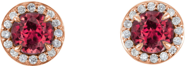 14K Gold Lab-Grown Ruby Round 4-Prong Halo-Style Earrings – 3.5-5mm Stones - Rose Gold - view 2