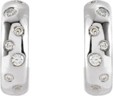 Platinum Round Natural Diamond Accented Hoop Earrings II - view 2