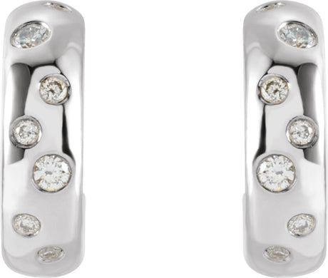 Platinum Round Natural Diamond Accented Hoop Earrings II - view 2