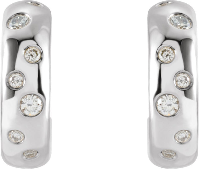 Platinum Round Natural Diamond Accented Hoop Earrings II - view 2