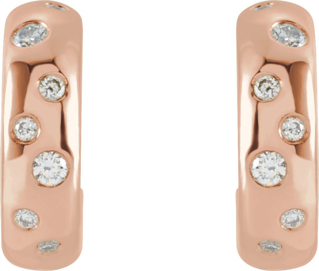 14K Gold Round Natural Diamond Accented Hoop Earrings VII - Rose Gold - view 2