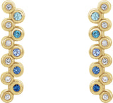 14K Gold Round Natural Blue Multi-Gemstone Bezel-Set Bar Earrings - Yellow Gold