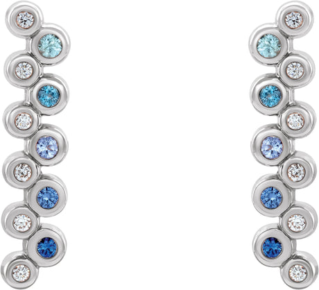 Platinum Round Natural Blue Multi-Gemstone Bezel-Set Bar Earrings - view 2