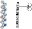 14K Gold Round Natural Blue Multi-Gemstone Bezel-Set Bar Earrings - White Gold