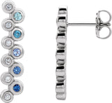 Platinum Round Natural Blue Multi-Gemstone Bezel-Set Bar Earrings