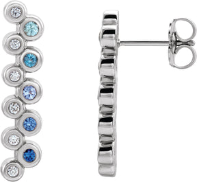 Platinum Round Natural Blue Multi-Gemstone Bezel-Set Bar Earrings