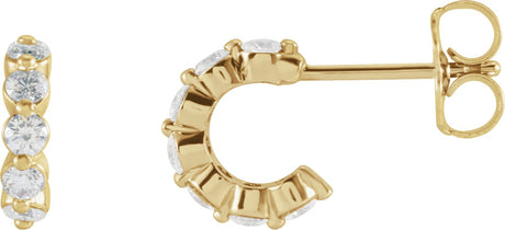 14K Gold Round Natural Diamond Accented Hoop Earrings – 2-3mm Stones - Yellow Gold
