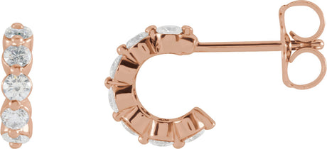 14K Gold Round Natural Diamond Accented Hoop Earrings – 2-3mm Stones - Rose Gold