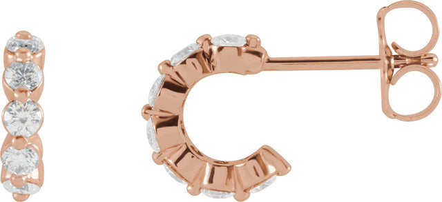 14K Gold Round Natural Diamond Accented Hoop Earrings – 2-3mm Stones - Rose Gold