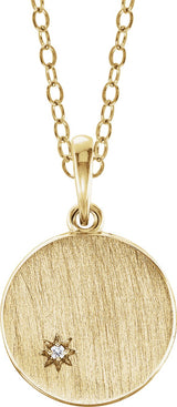 14K Gold Round Natural Diamond Engravable Starburst Necklace or Pendant - Yellow Gold