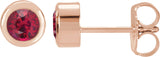14K Gold Natural Ruby Round Bezel-Set Birthstone Stud Earrings - Rose Gold