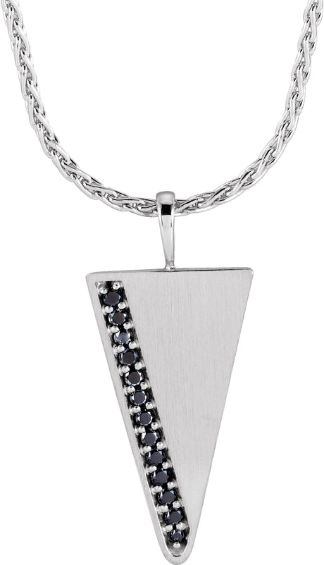 14K Gold Natural Black Diamond Triangle Necklace or Pendant - White Gold