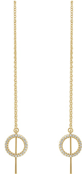 14K Gold Round Natural Diamond Geometric Threader Earrings - Yellow Gold - view 2