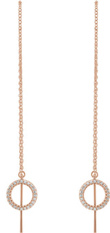 14K Gold Round Natural Diamond Geometric Threader Earrings - Rose Gold - view 2