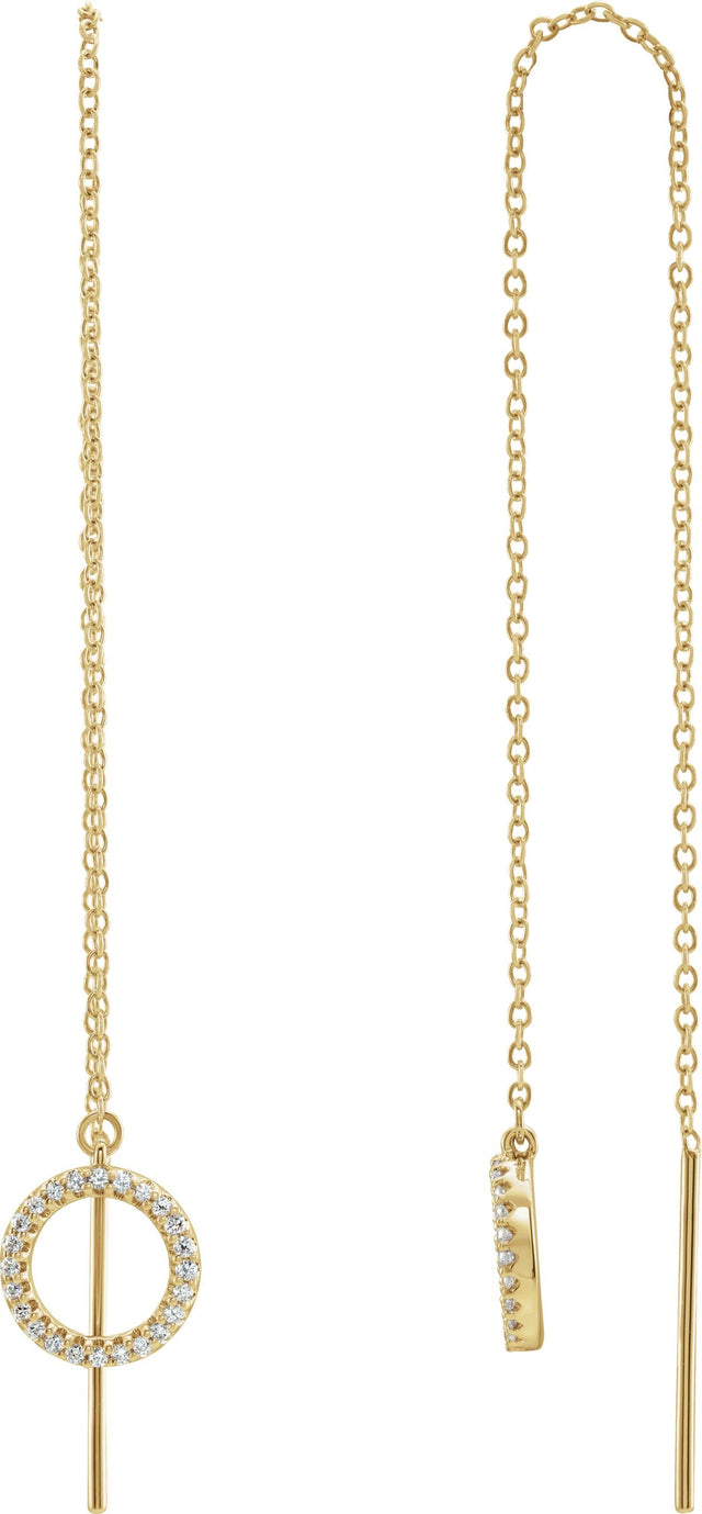 14K Gold Round Natural Diamond Geometric Threader Earrings - Yellow Gold