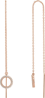 14K Gold Round Natural Diamond Geometric Threader Earrings - Rose Gold