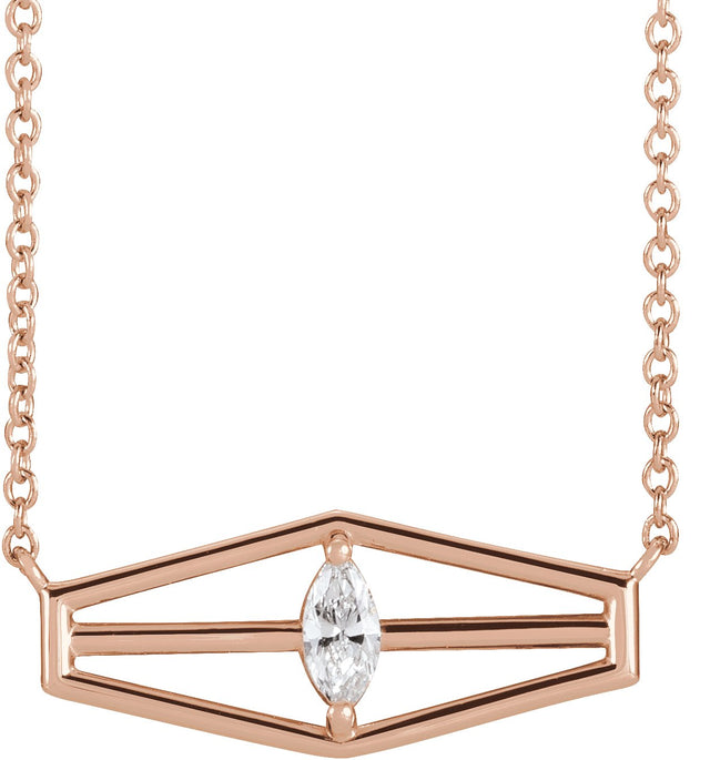 14K Gold Marquise Natural Diamond Geometric Necklace - Rose Gold