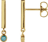 14K Gold Round Natural Aquamarine Bezel-Set Bar Earrings - Yellow Gold