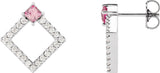 Platinum Square Natural Pink Tourmaline Accented Geometric Earrings