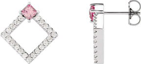Platinum Square Natural Pink Tourmaline Accented Geometric Earrings