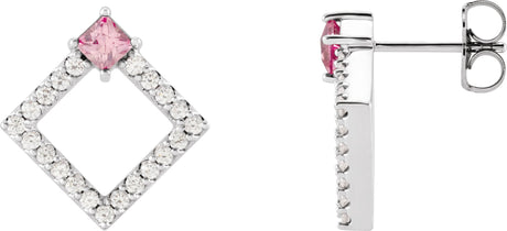 Platinum Square Natural Pink Tourmaline Accented Geometric Earrings