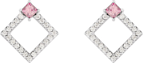 Platinum Square Natural Pink Tourmaline Accented Geometric Earrings - view 2