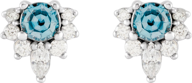14K Gold Round Natural Aquamarine Accented Earrings - White Gold - view 2