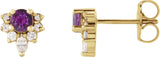 14K Gold Round Natural Natural Amethyst Accented Earrings