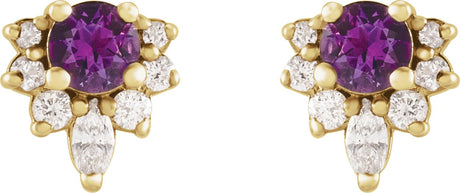 14K Gold Round Natural Natural Amethyst Accented Earrings - view 2