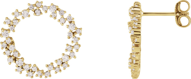 14K Gold Round Natural Diamond Accented Circle Earrings - Yellow Gold