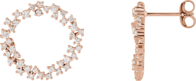 14K Gold Round Natural Diamond Accented Circle Earrings - Rose Gold