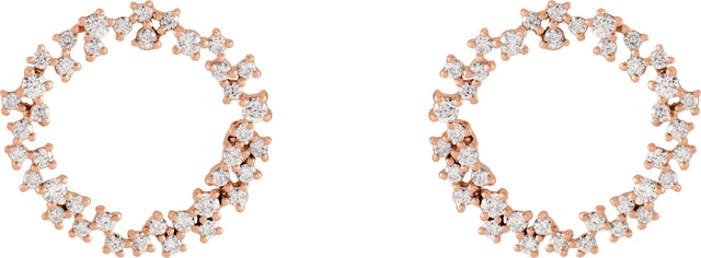 14K Gold Round Natural Diamond Accented Circle Earrings - Rose Gold - view 2