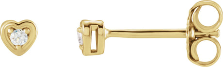 14K Gold Natural Diamond Round 3-Prong Youth Heart Earrings - Yellow Gold