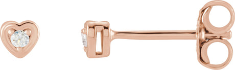 14K Gold Natural Diamond Round 3-Prong Youth Heart Earrings - Rose Gold