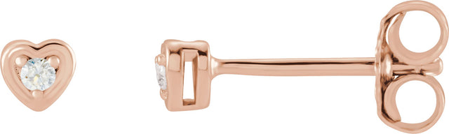 14K Gold Natural Diamond Round 3-Prong Youth Heart Earrings - Rose Gold
