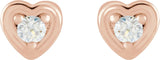 14K Gold Natural Diamond Round 3-Prong Youth Heart Earrings - Rose Gold - view 2