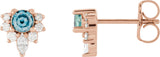14K Gold Round Natural Aquamarine Accented Earrings - Rose Gold