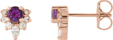 14K Gold Round Natural Amethyst Accented Earrings - Rose Gold