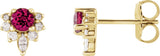 14K Gold Round Natural Pink Tourmaline Accented Earrings - Yellow Gold