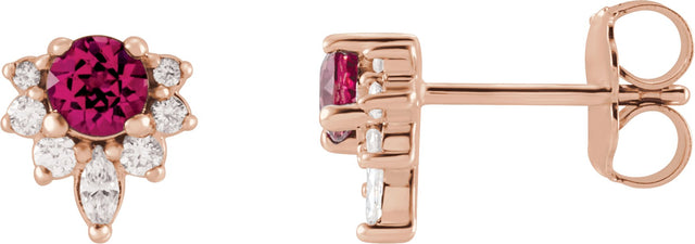 14K Gold Round Natural Pink Tourmaline Accented Earrings - Rose Gold